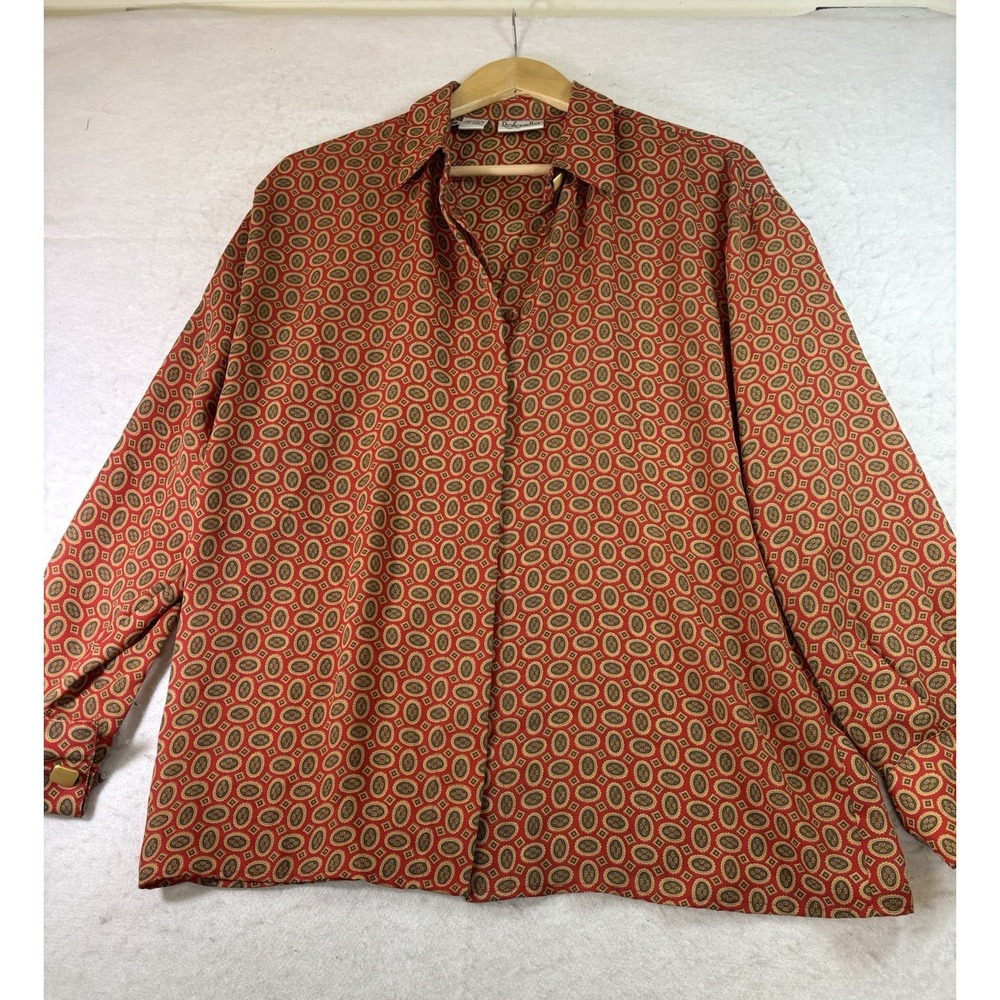 Rafaella Women's 14 Geometric L/SL Button Down Blouse French Cuffs Office
